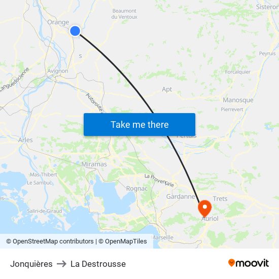 Jonquières to La Destrousse map