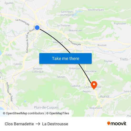 Clos Bernadette to La Destrousse map