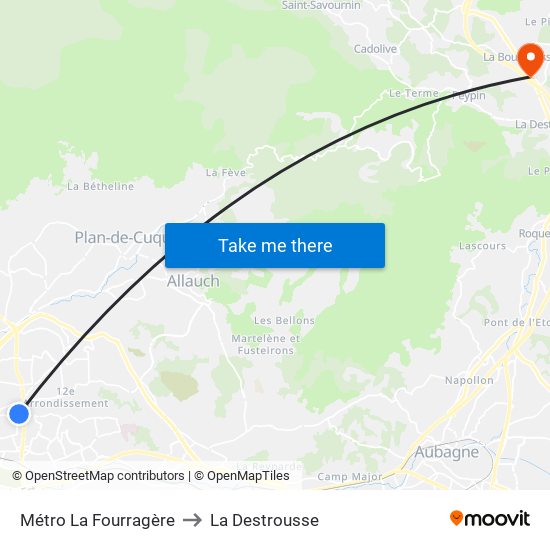 Métro La Fourragère to La Destrousse map