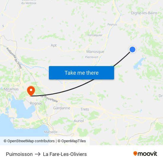 Puimoisson to La Fare-Les-Oliviers map