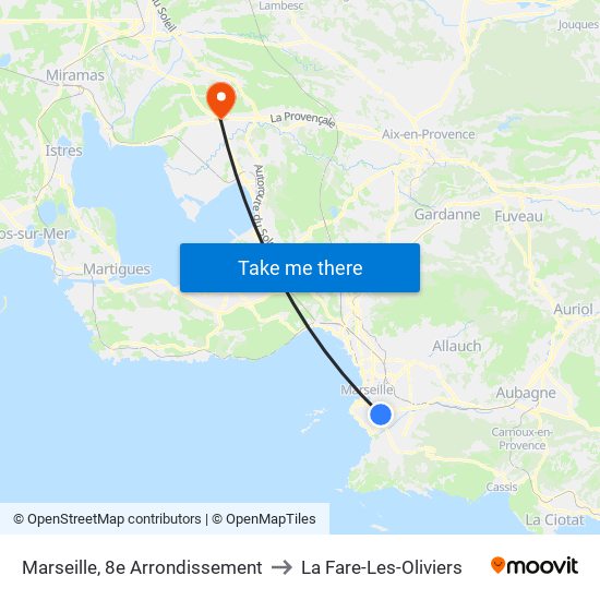 Marseille, 8e Arrondissement to La Fare-Les-Oliviers map