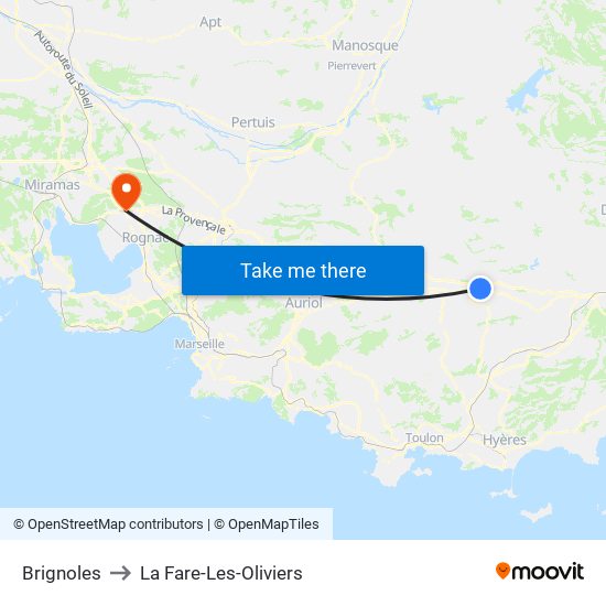 Brignoles to La Fare-Les-Oliviers map