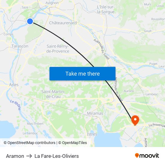 Aramon to La Fare-Les-Oliviers map