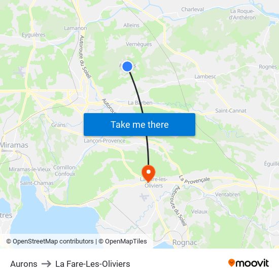 Aurons to La Fare-Les-Oliviers map