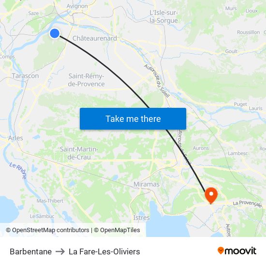 Barbentane to La Fare-Les-Oliviers map