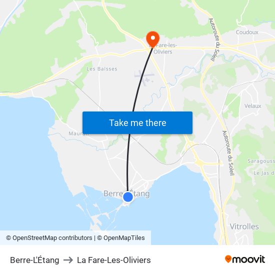 Berre-L'Étang to La Fare-Les-Oliviers map