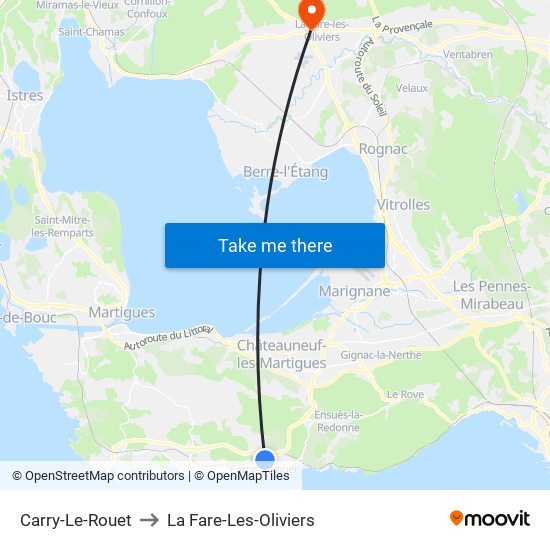 Carry-Le-Rouet to La Fare-Les-Oliviers map