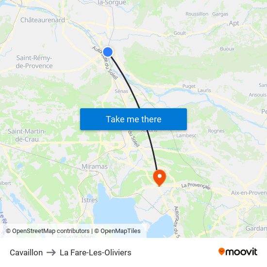 Cavaillon to La Fare-Les-Oliviers map