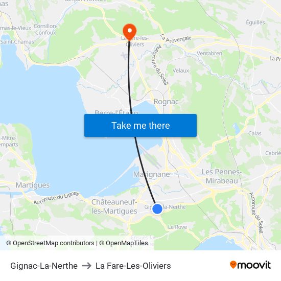 Gignac-La-Nerthe to La Fare-Les-Oliviers map