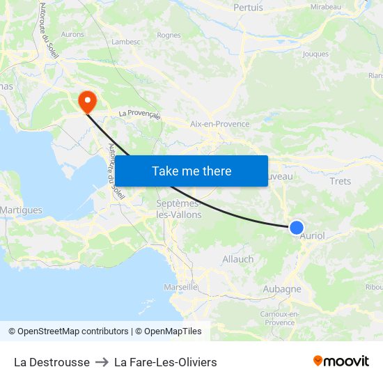 La Destrousse to La Fare-Les-Oliviers map