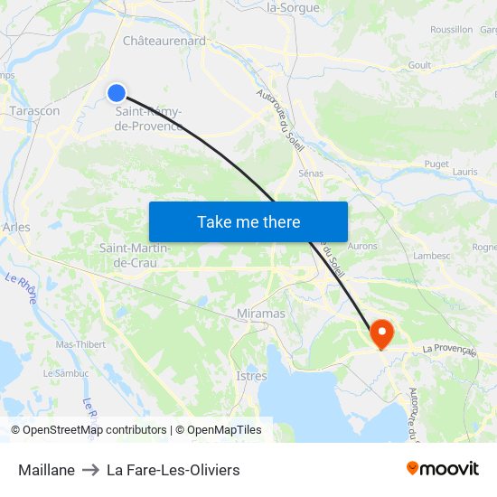 Maillane to La Fare-Les-Oliviers map