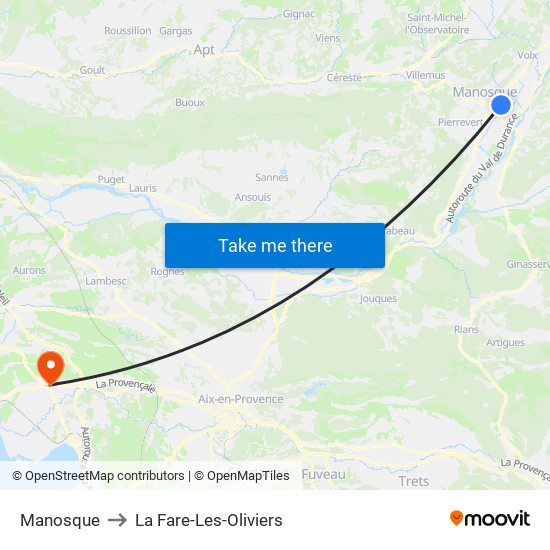 Manosque to La Fare-Les-Oliviers map