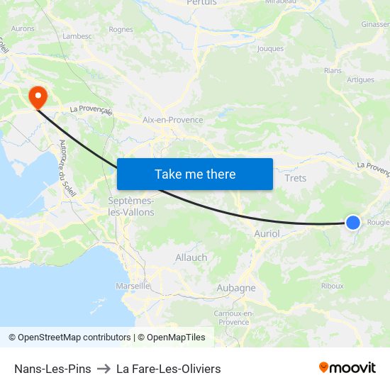 Nans-Les-Pins to La Fare-Les-Oliviers map