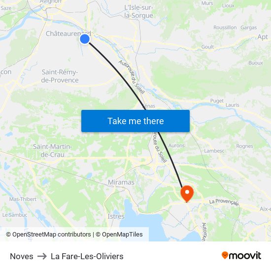 Noves to La Fare-Les-Oliviers map