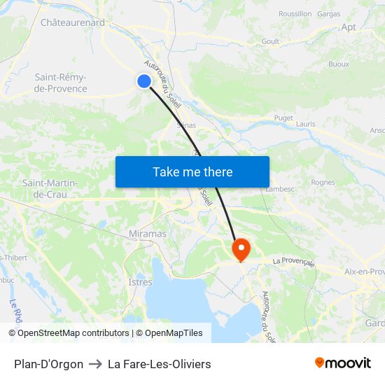 Plan-D'Orgon to La Fare-Les-Oliviers map