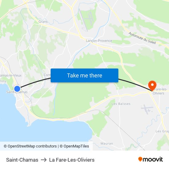 Saint-Chamas to La Fare-Les-Oliviers map