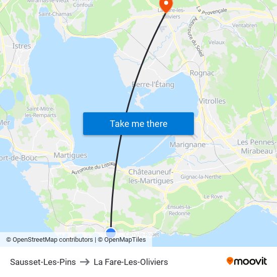 Sausset-Les-Pins to La Fare-Les-Oliviers map