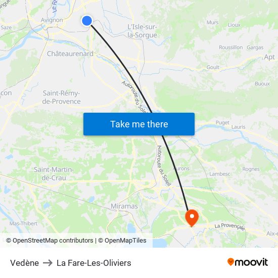 Vedène to La Fare-Les-Oliviers map