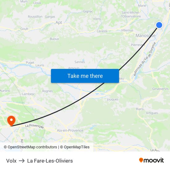 Volx to La Fare-Les-Oliviers map