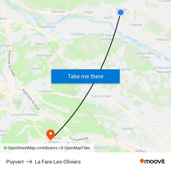 Puyvert to La Fare-Les-Oliviers map