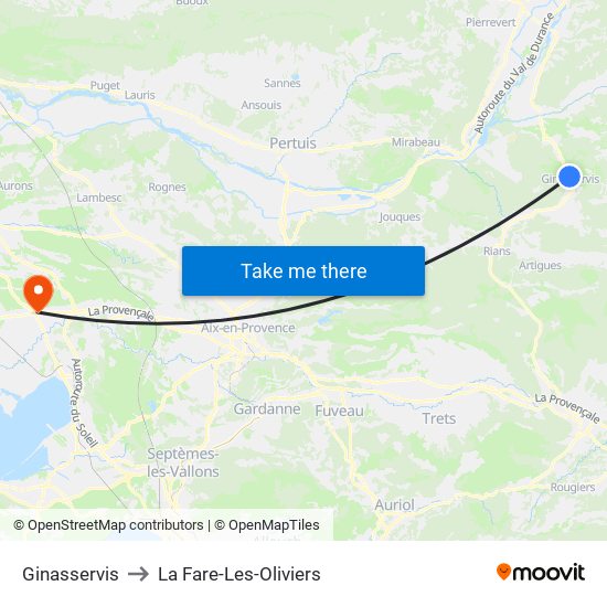 Ginasservis to La Fare-Les-Oliviers map