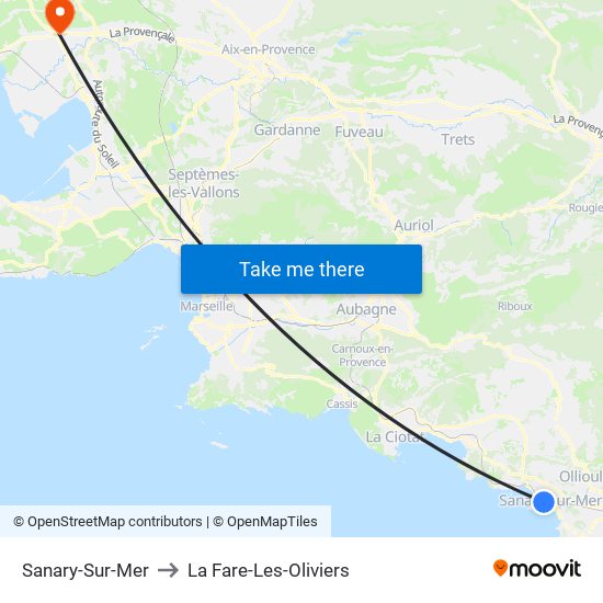 Sanary-Sur-Mer to La Fare-Les-Oliviers map