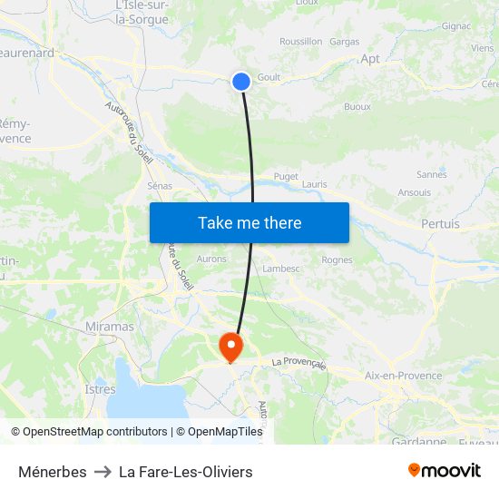 Ménerbes to La Fare-Les-Oliviers map