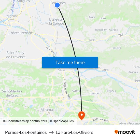 Pernes-Les-Fontaines to La Fare-Les-Oliviers map