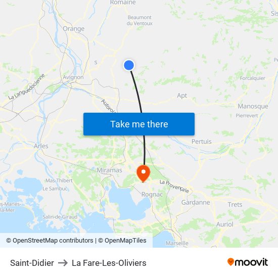 Saint-Didier to La Fare-Les-Oliviers map