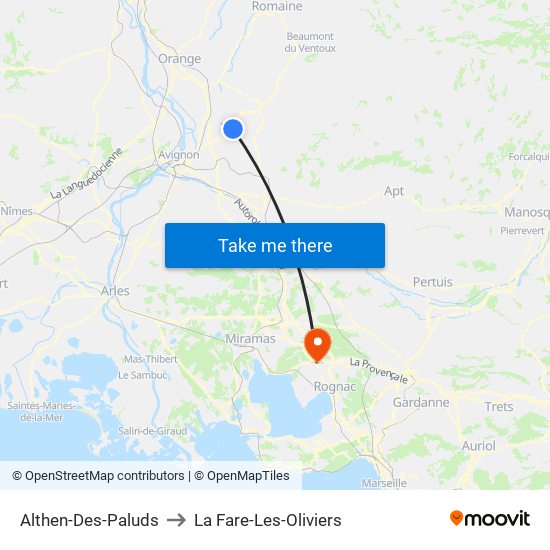 Althen-Des-Paluds to La Fare-Les-Oliviers map