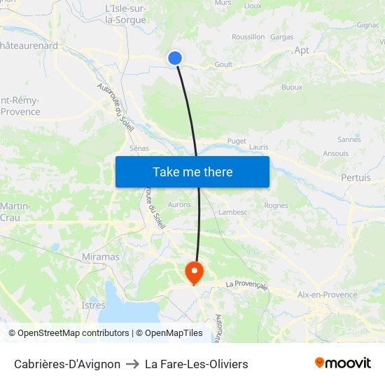 Cabrières-D'Avignon to La Fare-Les-Oliviers map