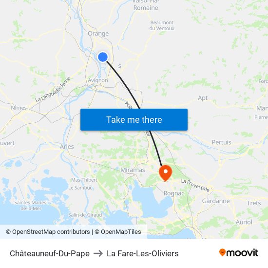 Châteauneuf-Du-Pape to La Fare-Les-Oliviers map