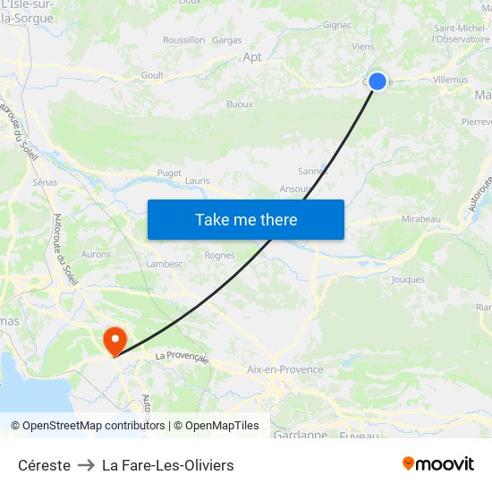 Céreste to La Fare-Les-Oliviers map