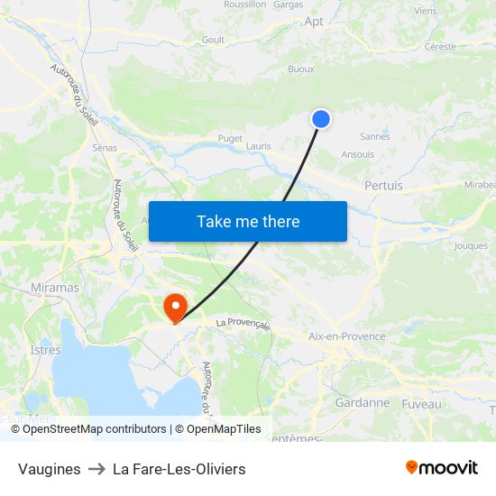 Vaugines to La Fare-Les-Oliviers map