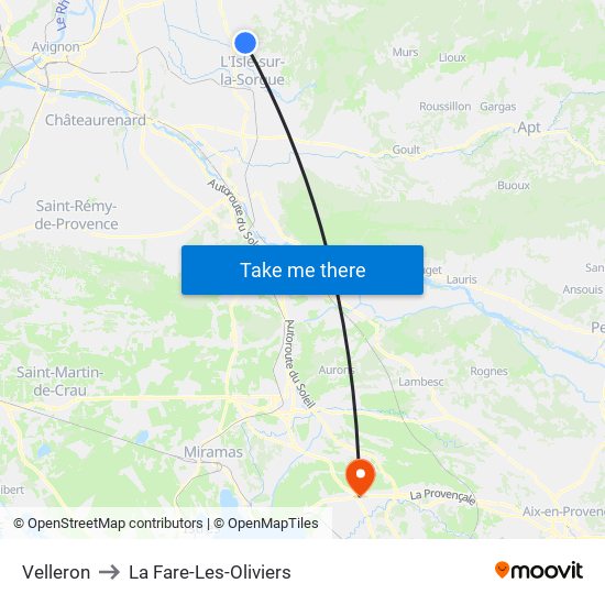 Velleron to La Fare-Les-Oliviers map
