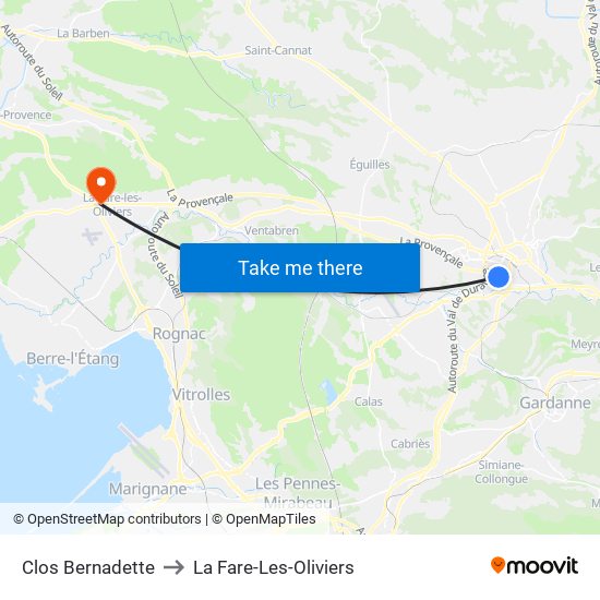 Clos Bernadette to La Fare-Les-Oliviers map