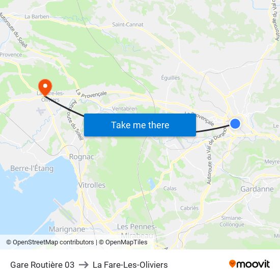 Gare Routière 03 to La Fare-Les-Oliviers map