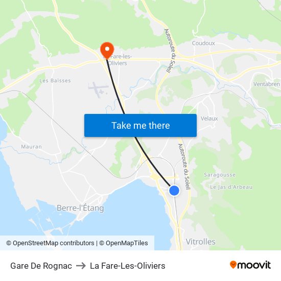 Gare De Rognac to La Fare-Les-Oliviers map