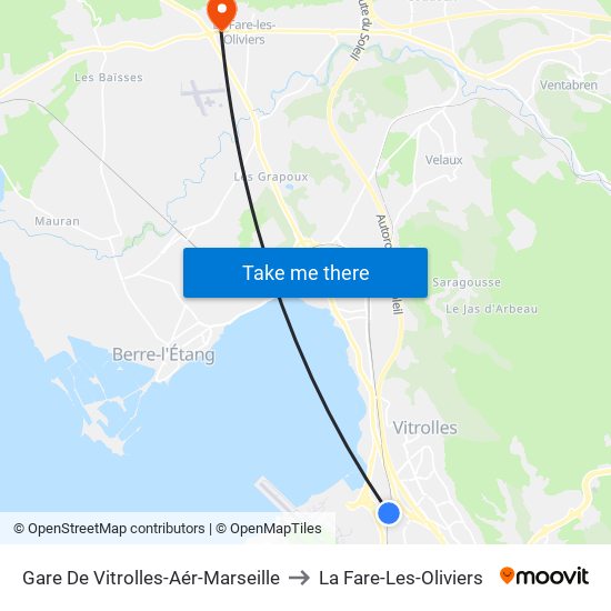 Gare De Vitrolles-Aér-Marseille to La Fare-Les-Oliviers map