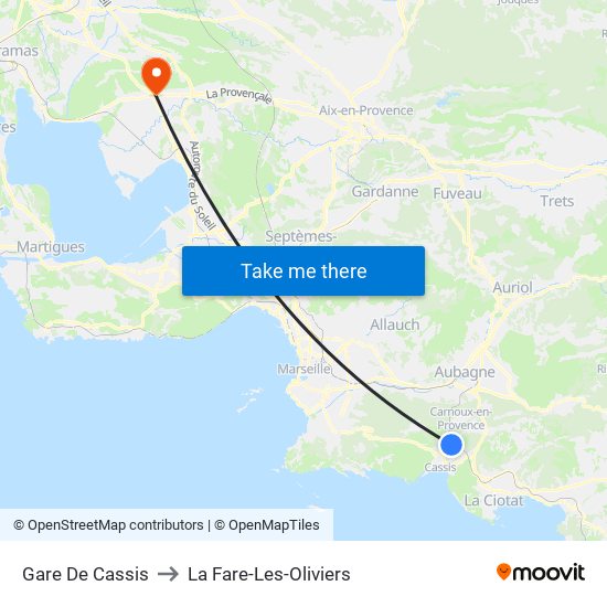 Gare De Cassis to La Fare-Les-Oliviers map