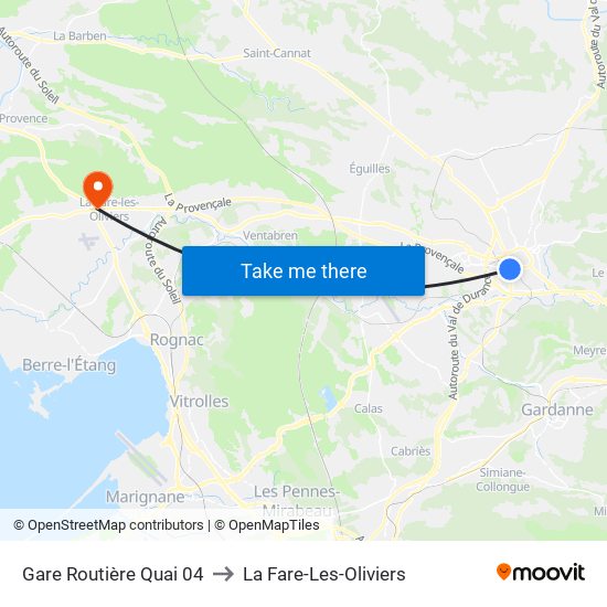 Gare Routière Quai 04 to La Fare-Les-Oliviers map