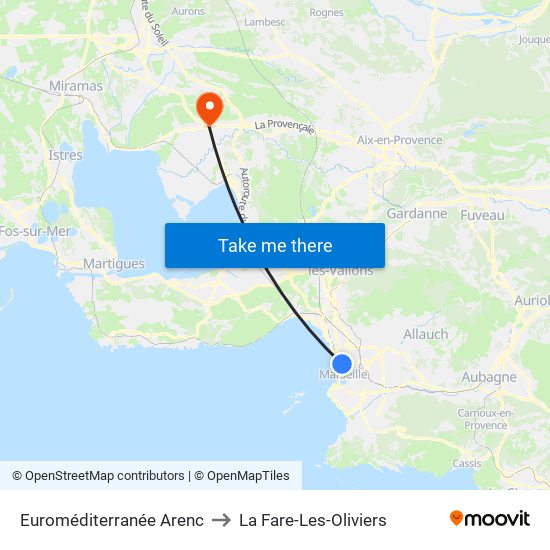 Euroméditerranée Arenc to La Fare-Les-Oliviers map