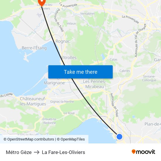 Métro Gèze to La Fare-Les-Oliviers map