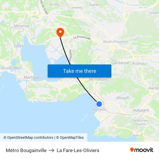Métro Bougainville to La Fare-Les-Oliviers map