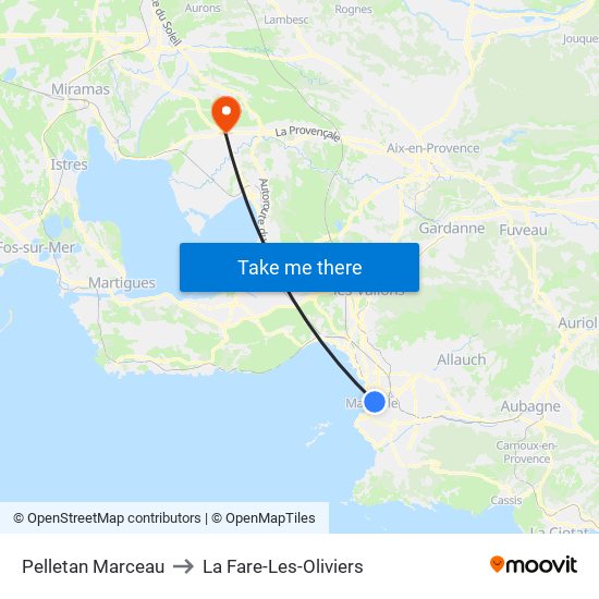 Pelletan Marceau to La Fare-Les-Oliviers map