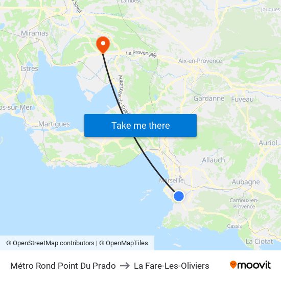 Métro Rond Point Du Prado to La Fare-Les-Oliviers map