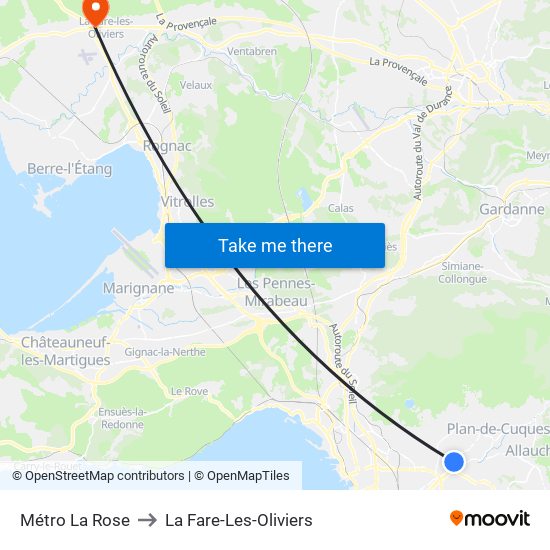 Métro La Rose to La Fare-Les-Oliviers map