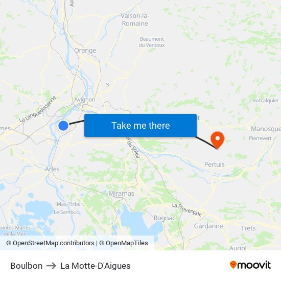 Boulbon to La Motte-D'Aigues map