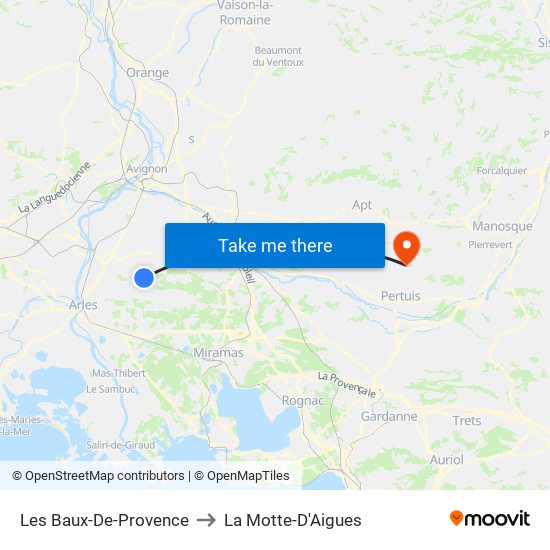 Les Baux-De-Provence to La Motte-D'Aigues map