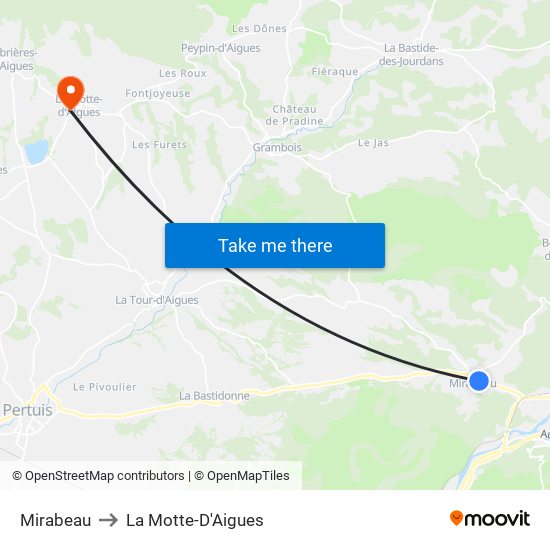 Mirabeau to La Motte-D'Aigues map